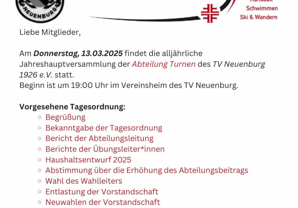 Einladung Jahreshauptversammlung - Turnen